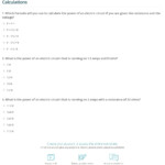 Quiz Worksheet Electric Circuit Energy Power Calculations Study