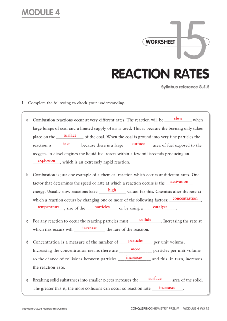 Rates Of Reaction Worksheet Ivuyteq