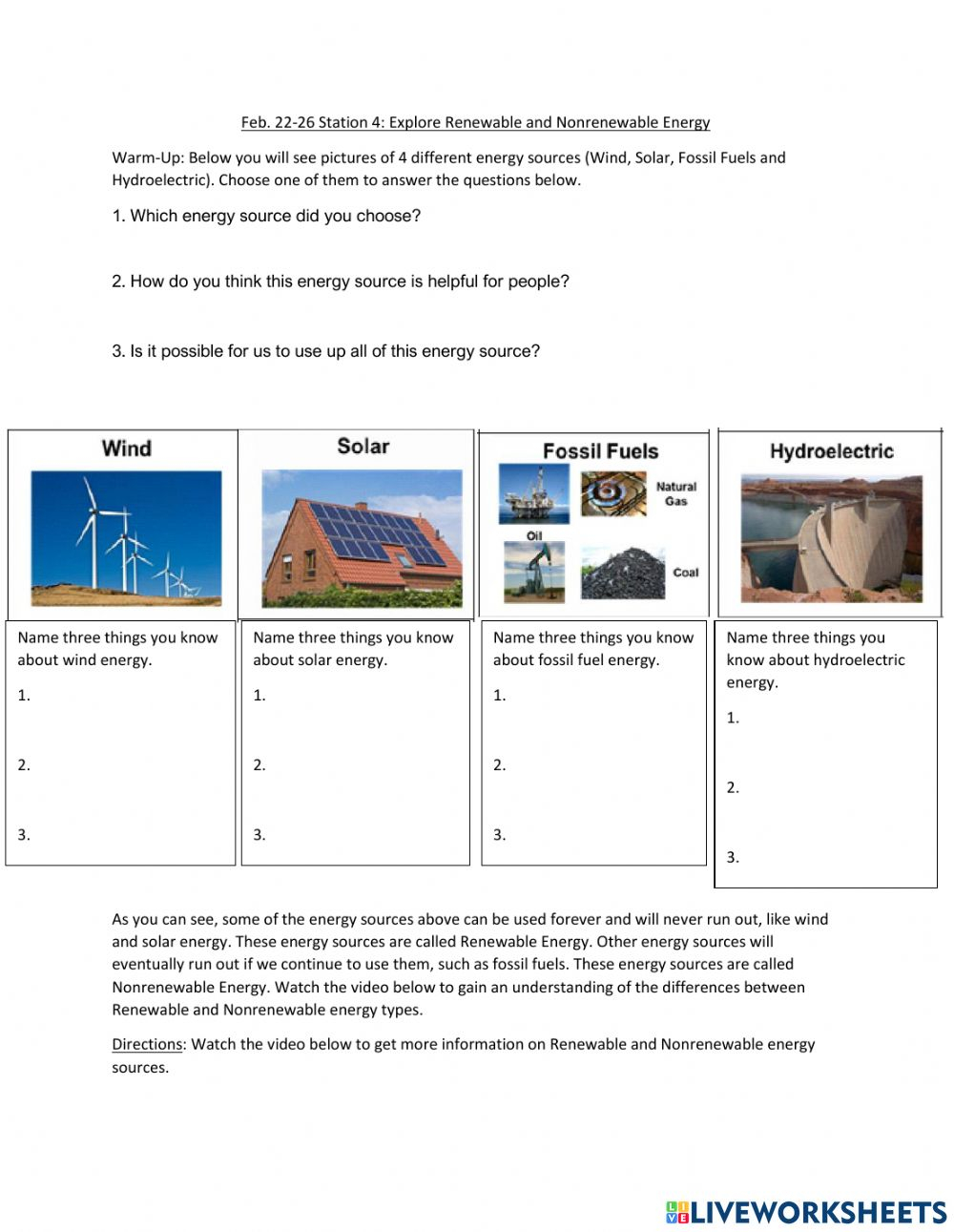 Renewable And Nonrenewable Resources Worksheet