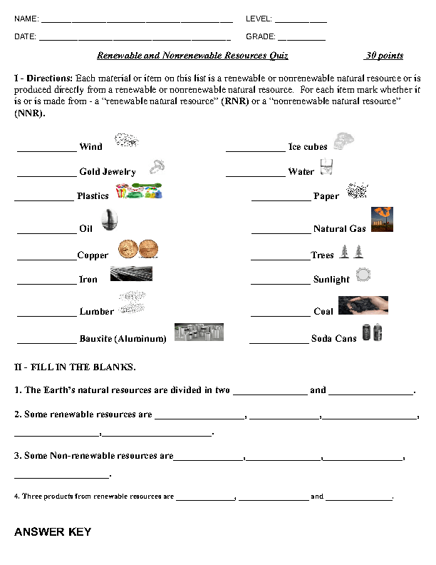 Renewable Resources And Nonrenewable Resources Worksheets 99Worksheets