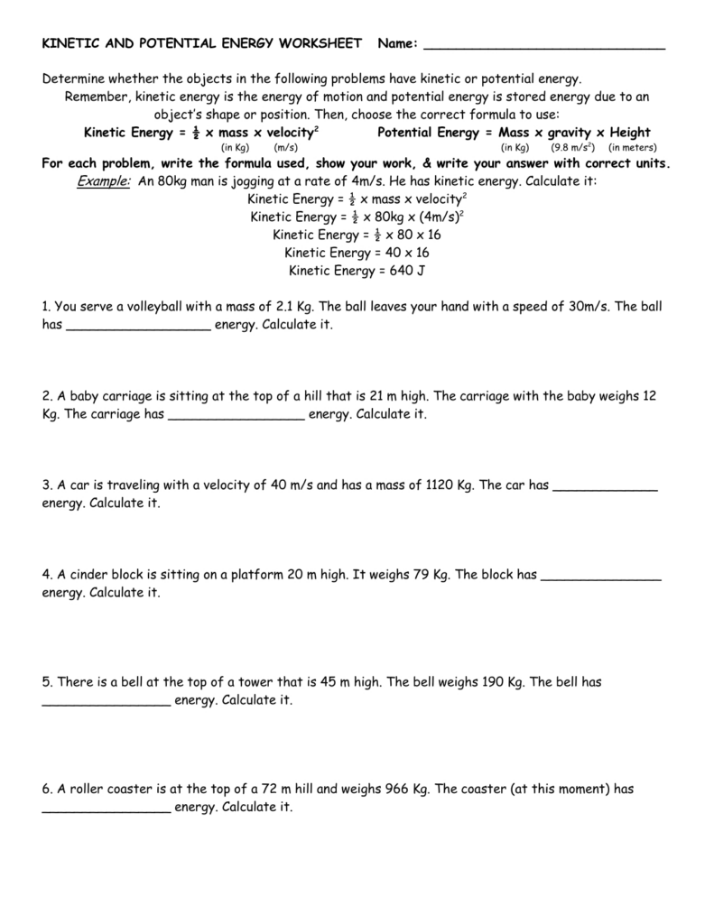 Roller Coaster Energy Worksheet Answer Key Uphandicrafts