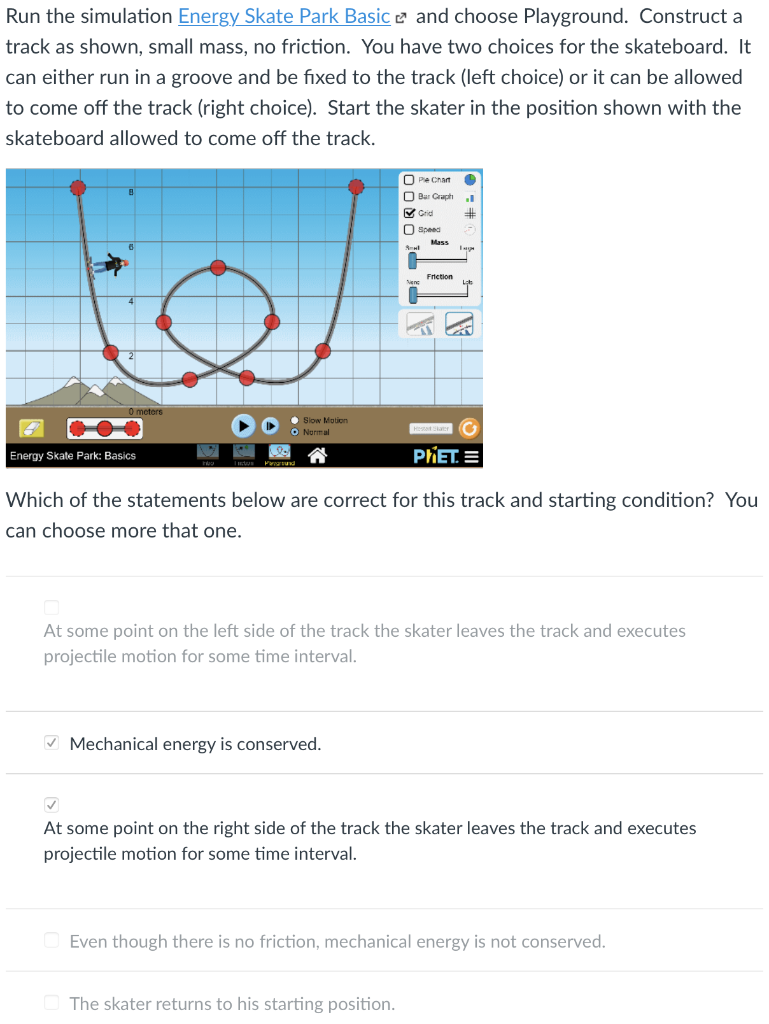 Solved Run The Simulation Energy Skate Park Basic E And Chegg