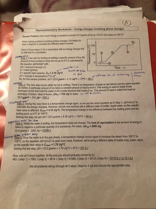 Solved Thermochemistry Worksheet Energy Changes Involving Chegg