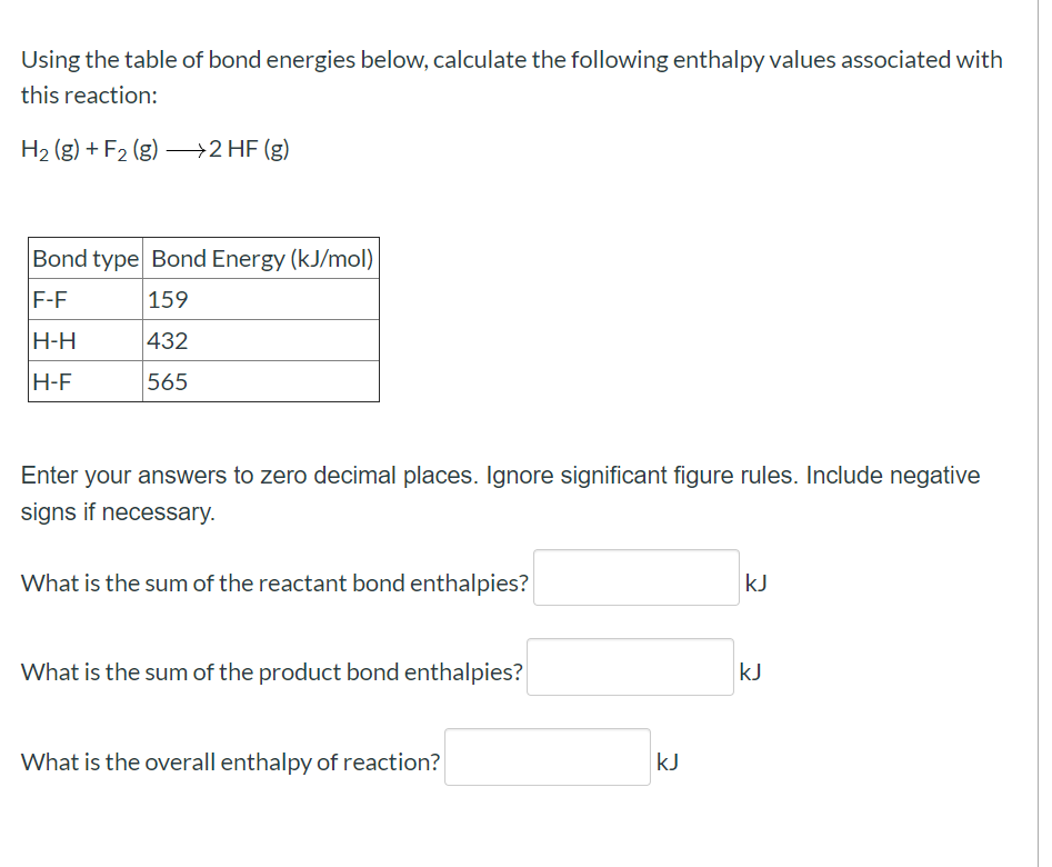 Solved Using The Table Of Bond Energies Below Calculate The Chegg