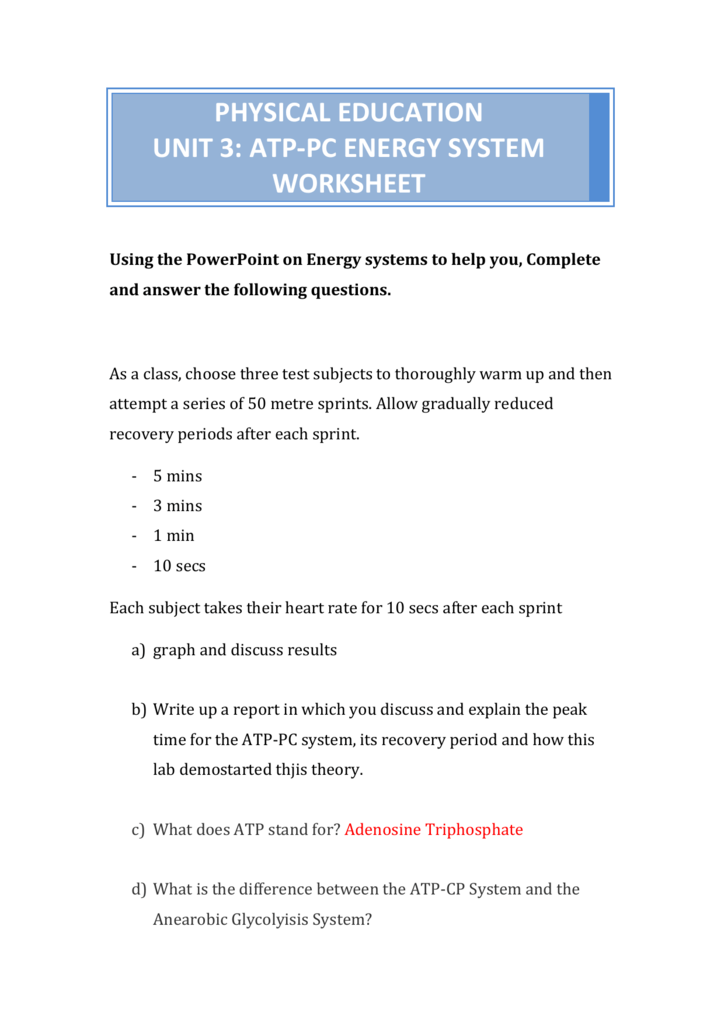 The ATP PC Worksheet Answers