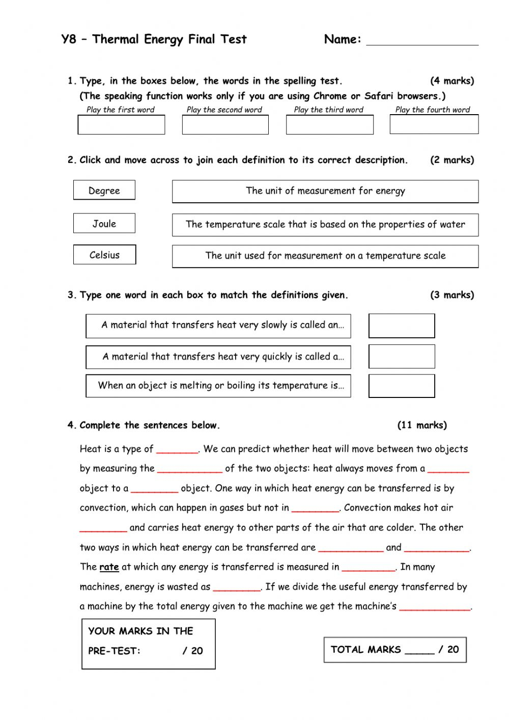 Thermal Energy And Heat Worksheet