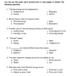Thermal Energy Review Worksheet