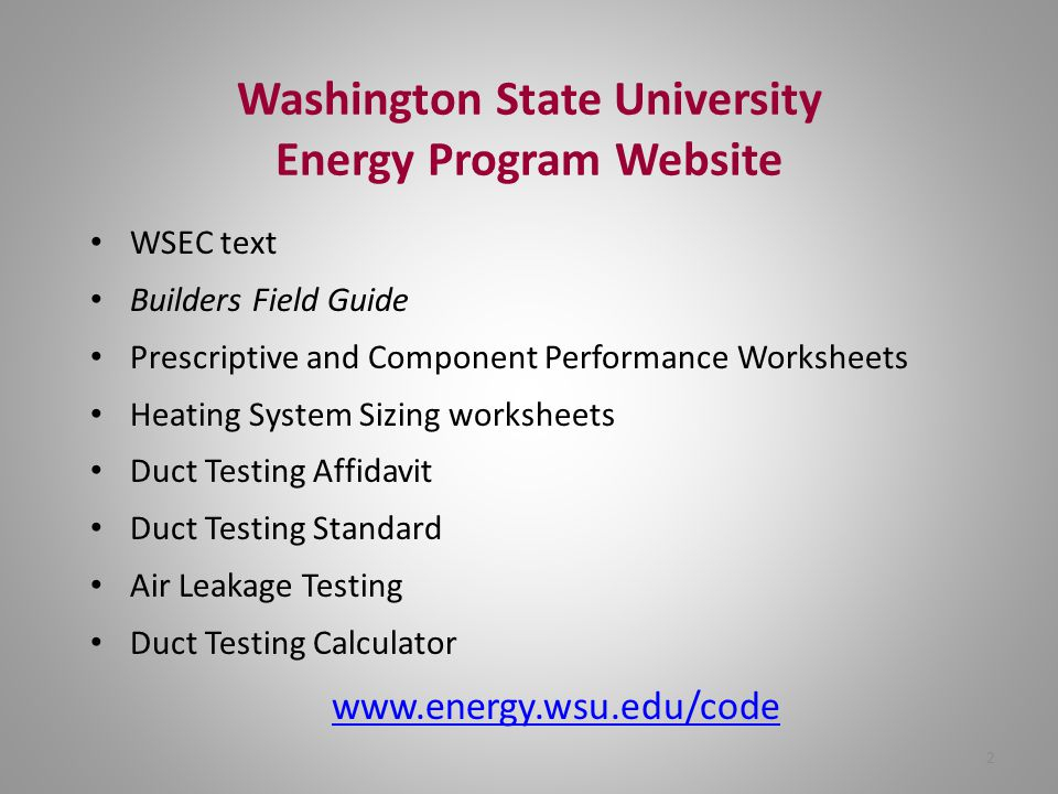 Washington State Energy Code Worksheet