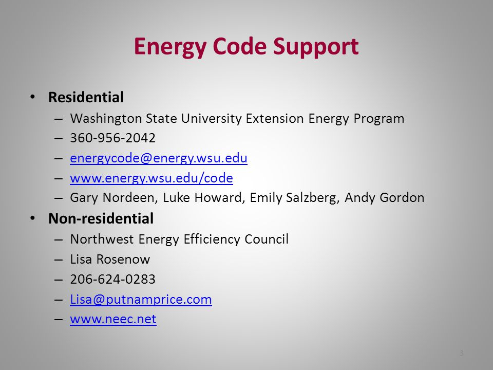 Washington State Energy Code Worksheet