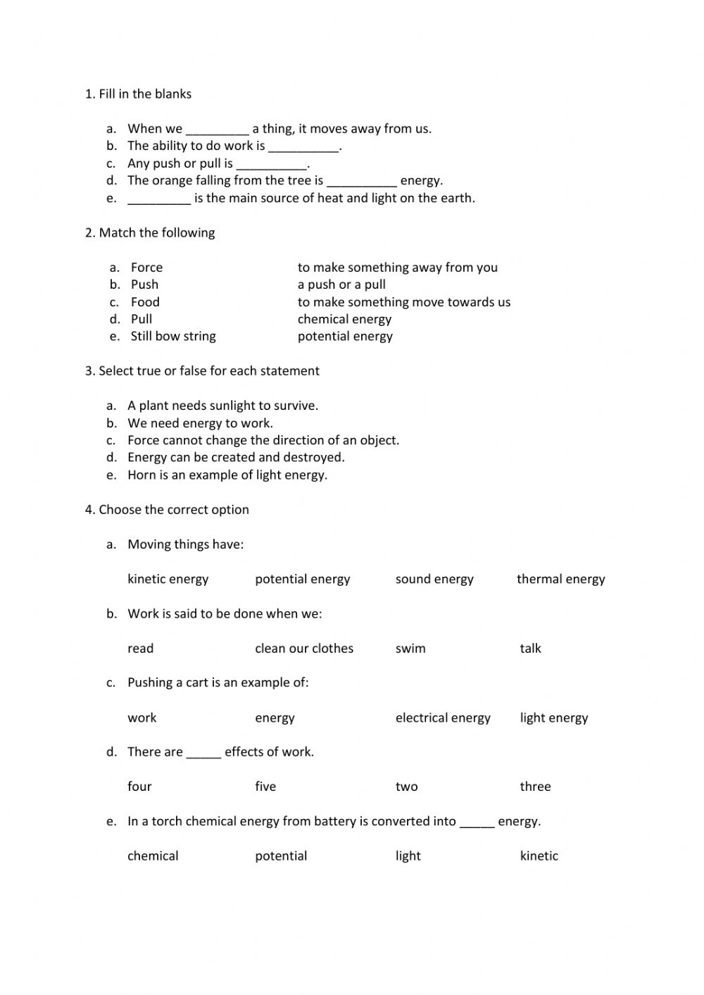 Work And Energy Worksheet Answers