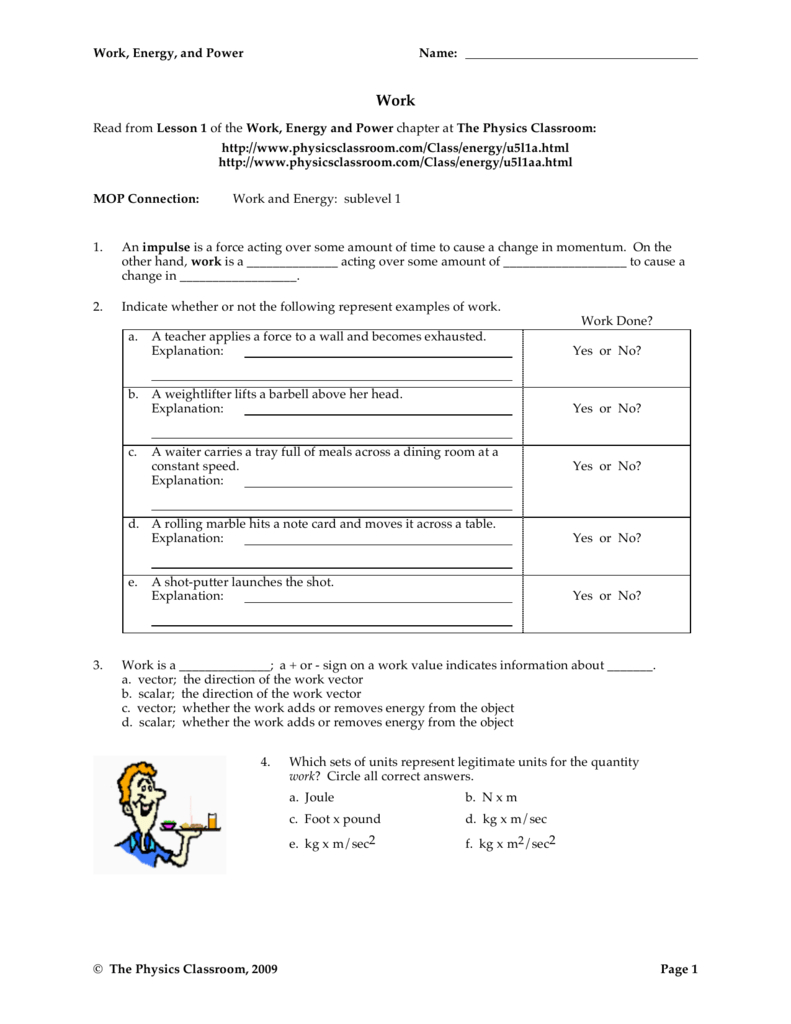 Work And Power Worksheet Answer Key