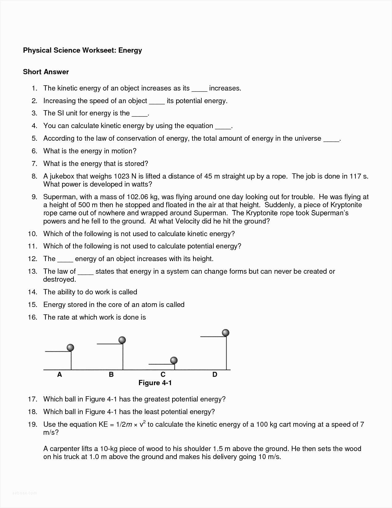 Work Energy And Power Worksheet Answer Key