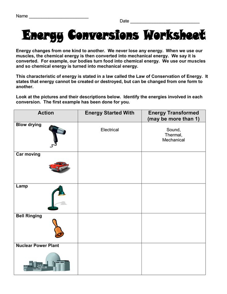 Worksheet On Energy Transformation Google Search Energy